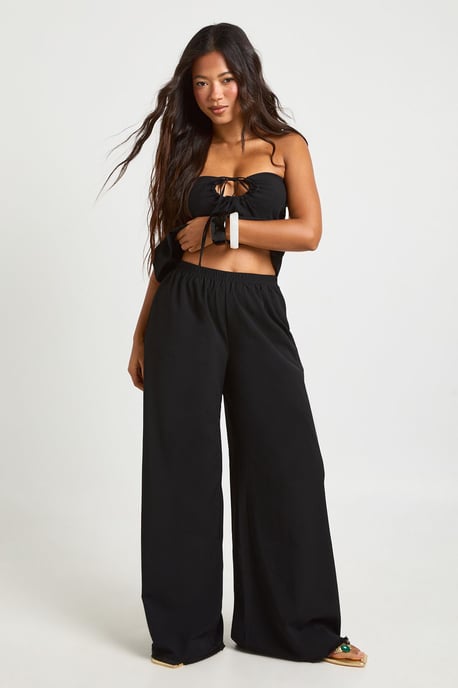 Linen Look Frayed Hem Beach Trousers - Image 3