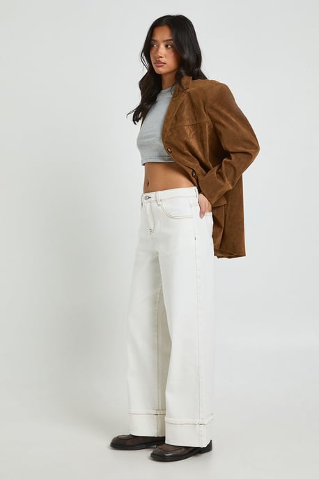 Petite Turn Up High Waist Wide Leg Jean - Image 1