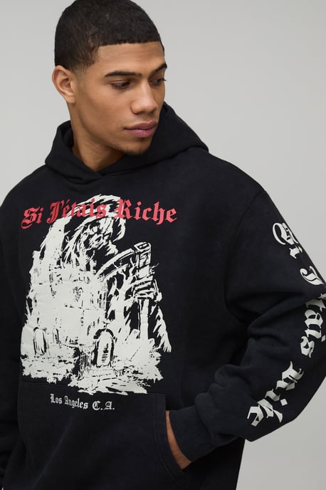 Oversized Gothic Washed Printed Hoodie - Image 3