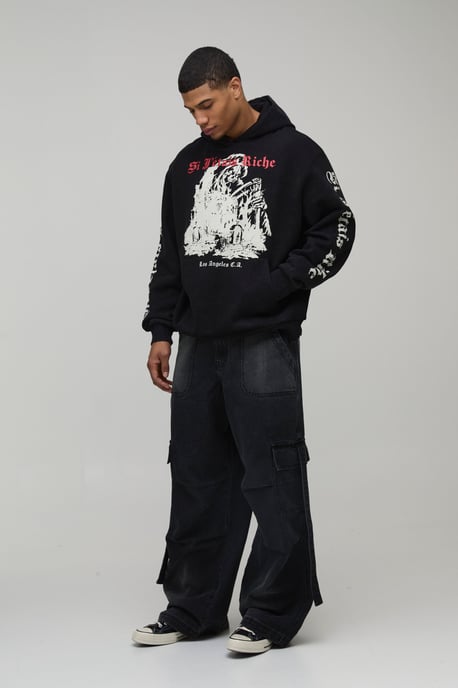 Oversized Gothic Washed Printed Hoodie - Image 4