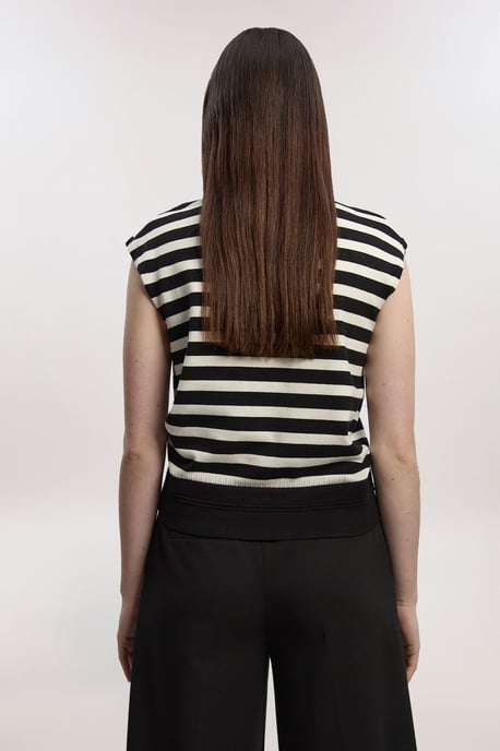Viscose Blend High Neck Stripe Knitted Tank Top - Image 4