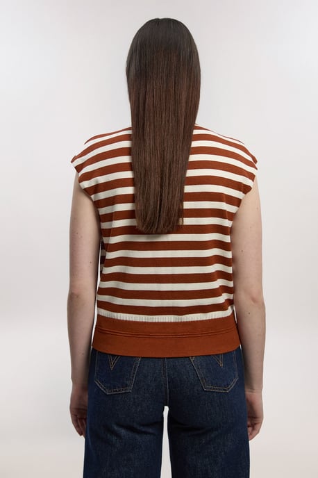 Viscose Blend High Neck Stripe Knitted Tank Top - Image 4