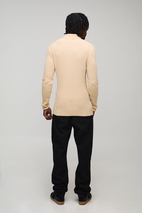 Tall Basic Muscle Fit Ribbed Roll Neck Jumper - Image 2