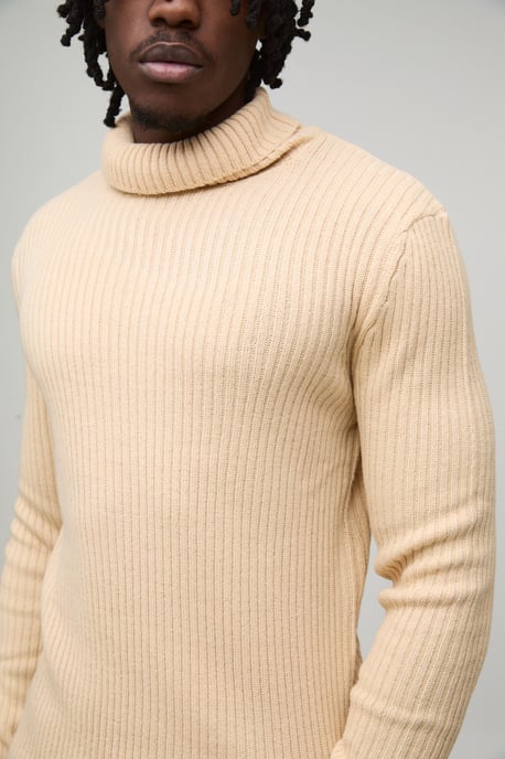 Tall Basic Muscle Fit Ribbed Roll Neck Jumper - Image 3