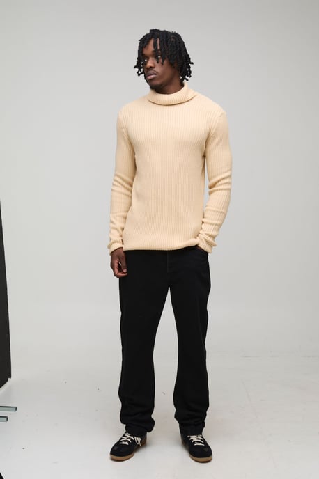 Tall Basic Muscle Fit Ribbed Roll Neck Jumper - Image 4
