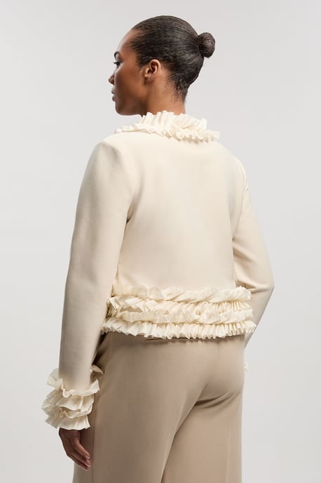 Plus Size Figure Form Bandage Knit Jacket With Woven Ruffle Trim - Image 3
