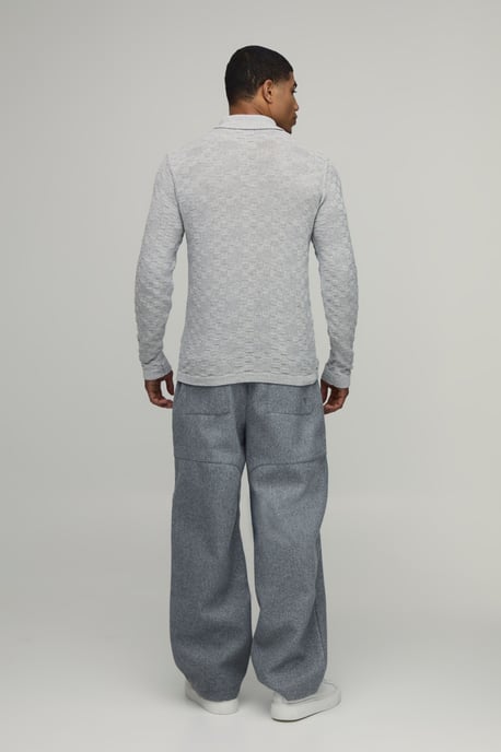 Regular Fit Long Sleeve Basket Weave Knitted Polo - Image 2