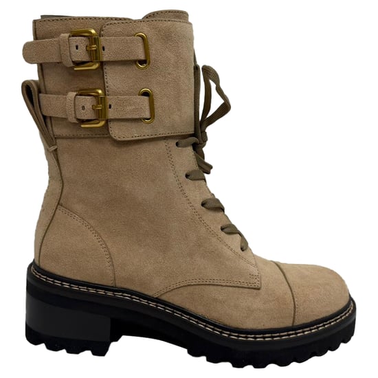 See by Chloé Mallory Combat Ankle Boots in Beige Suede - Image 1