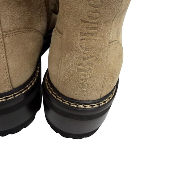 See by Chloé Mallory Combat enkellaarsjes in beige suède - Image 3