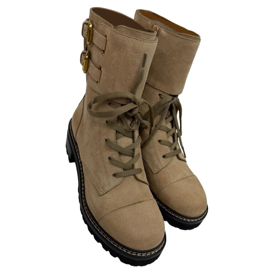 See by Chloé Mallory Combat enkellaarsjes in beige suède - Image 5