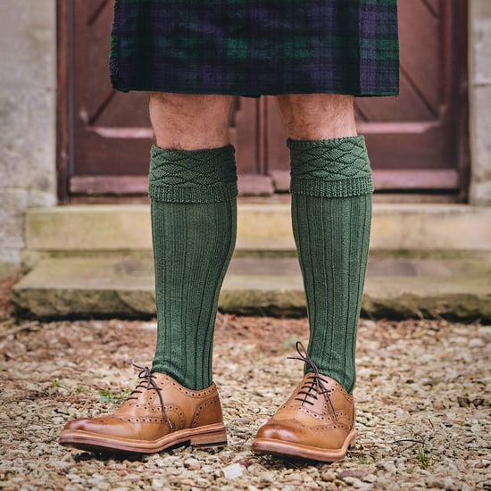 Heren Premium Wol Kilt Sokken Tot de Knie Diamantpatroon Met Omgeslagen Bovenkant - Image 5