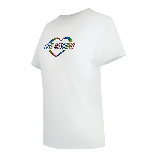Love Moschino Multi Coloured Heart Logo White T-shirt - Image 3