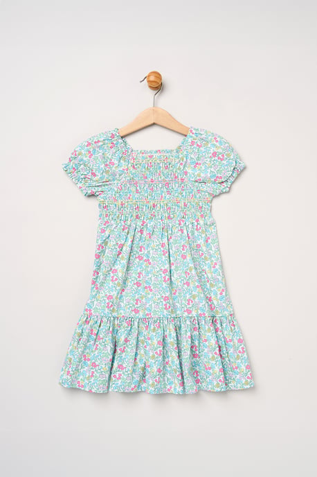 Floral Embroidered Smocked Dress with Scrunchie - Image 2