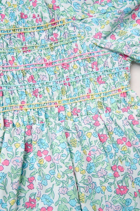 Floral Embroidered Smocked Dress with Scrunchie - Image 3