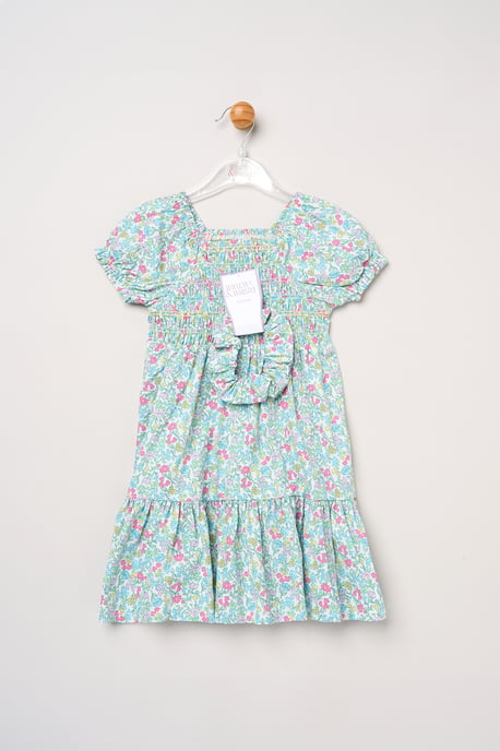 Floral Embroidered Smocked Dress with Scrunchie - Image 5