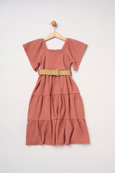 Textured Dress and Belt Outfit Set - Image 2