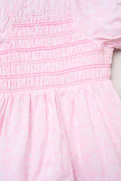 Floral Smocked Embroidery Dress with Matching Scrunchie - Image 3