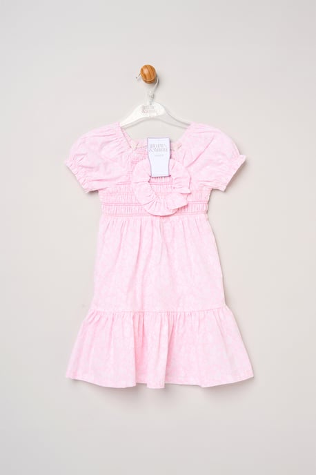 Floral Smocked Embroidery Dress with Matching Scrunchie - Image 4