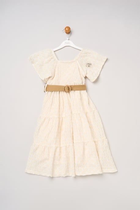 Textured Dress and Belt Outfit Set - Image 1