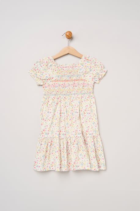Ditsy Embroidered Smocked Dress with Scrunchie - Image 2
