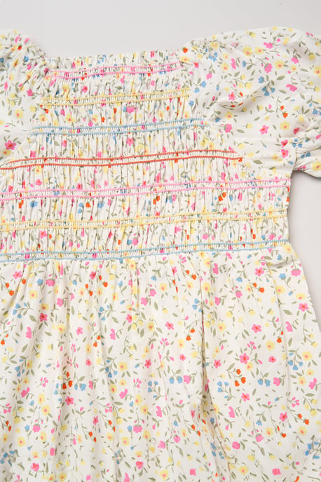 Ditsy Embroidered Smocked Dress with Scrunchie - Image 3