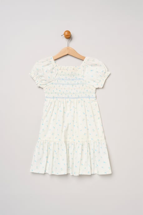 Ditsy Smocked Embroidery Dress with Matching Scrunchie - Image 2