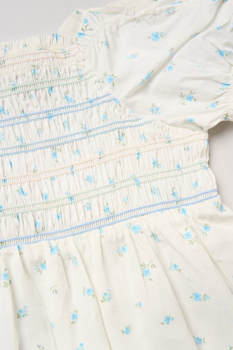 Ditsy Smocked Embroidery Dress with Matching Scrunchie - Image 3