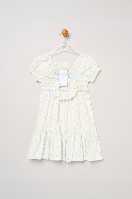 Ditsy Smocked Embroidery Dress with Matching Scrunchie - Image 5