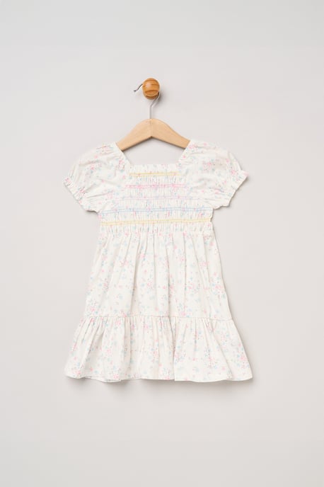 Floral Embroidered Smocked Dress with Scrunchie - Image 2