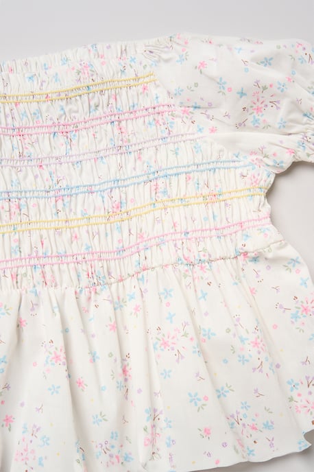 Floral Embroidered Smocked Dress with Scrunchie - Image 3