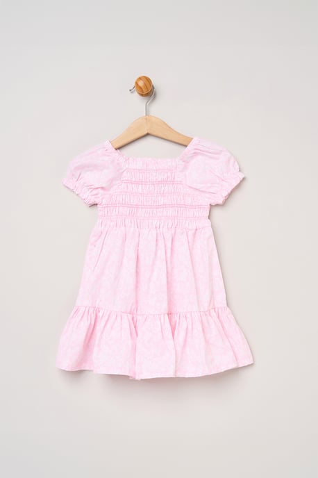 Floral Smocked Embroidery Dress with Matching Headband - Image 2