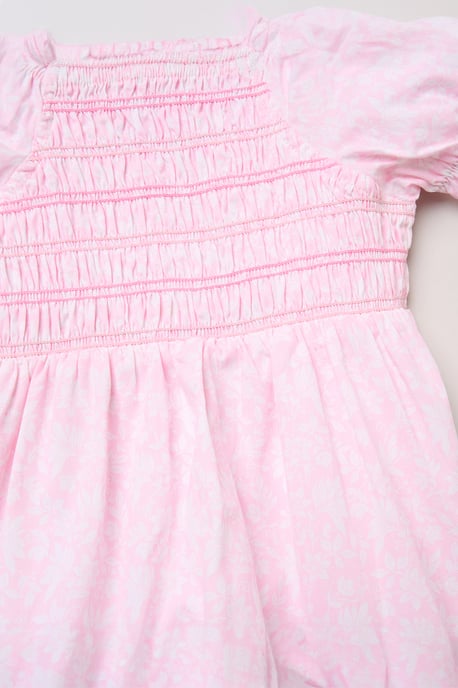 Floral Smocked Embroidery Dress with Matching Headband - Image 3