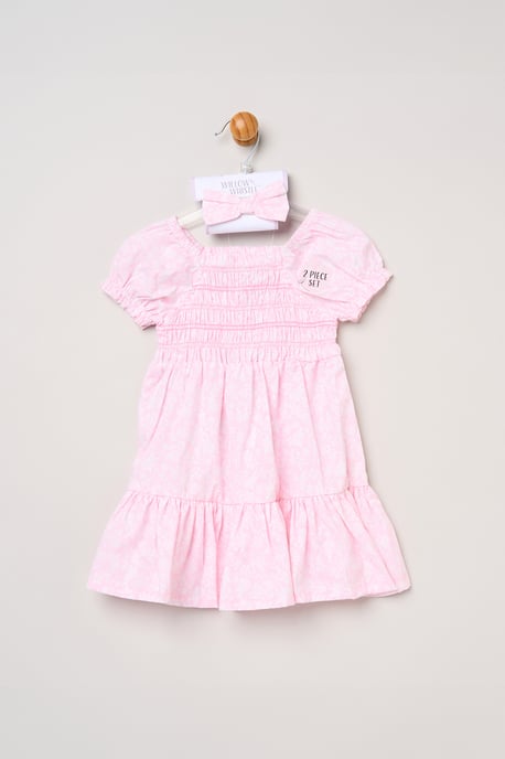 Floral Smocked Embroidery Dress with Matching Headband - Image 5