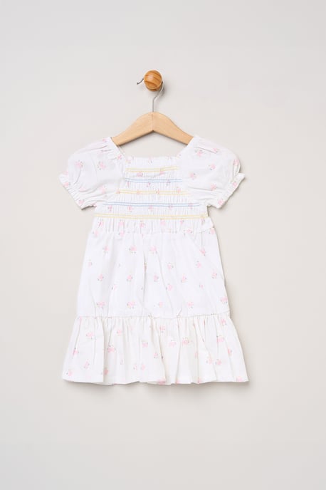 Butterfly Embroidered Smocked Dress with Headband - Image 2