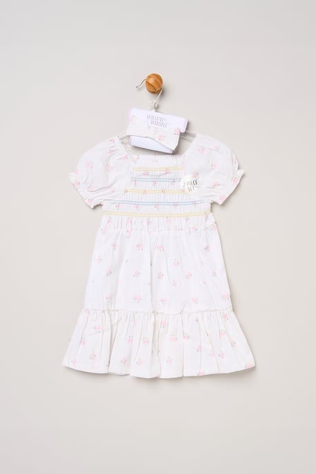 Butterfly Embroidered Smocked Dress with Headband - Image 5
