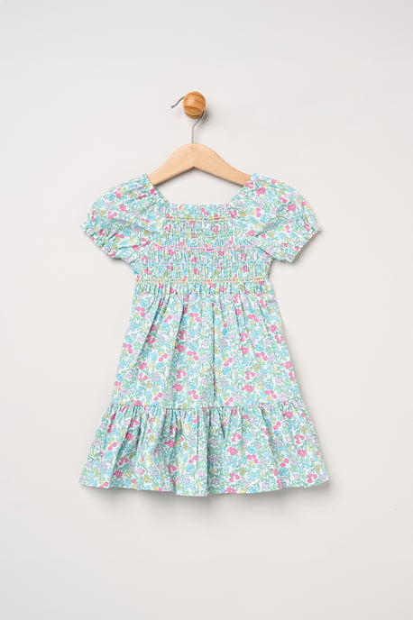 Floral Embroidered Smocked Dress with Headband - Image 2