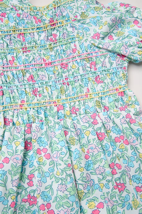 Floral Embroidered Smocked Dress with Headband - Image 3