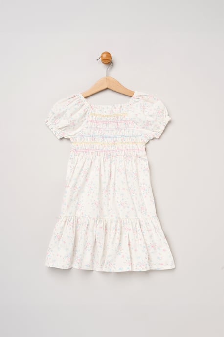 Floral Embroidered Smocked Dress with Headband - Image 2