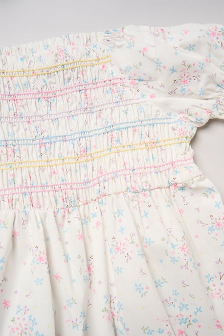 Floral Embroidered Smocked Dress with Headband - Image 3