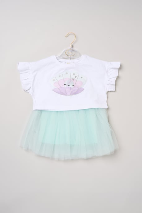Sea Shell Applique Short Sleeve T-Shirt and Tutu Skirt Outfit Set - Image 2