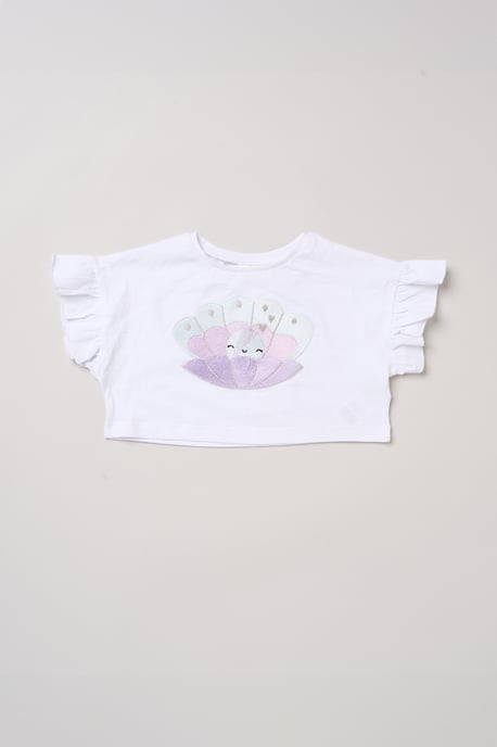Sea Shell Applique Short Sleeve T-Shirt and Tutu Skirt Outfit Set - Image 4