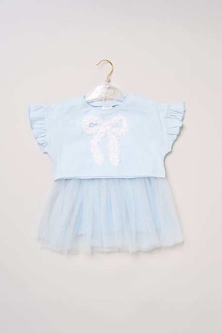 Bow Applique Short Sleeve T-Shirt and Tutu Skirt Outfit Set - Image 2