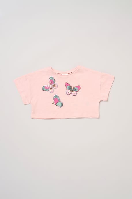Butterfly Applique Short Sleeve T-Shirt and Tutu Skirt Outfit Set - Image 2