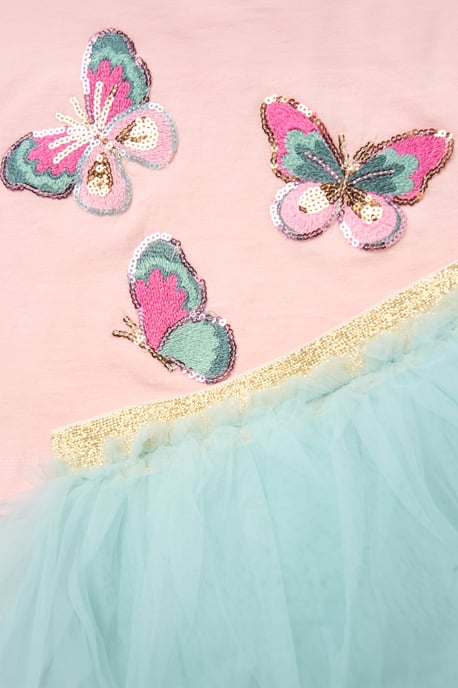 Butterfly Applique Short Sleeve T-Shirt and Tutu Skirt Outfit Set - Image 3
