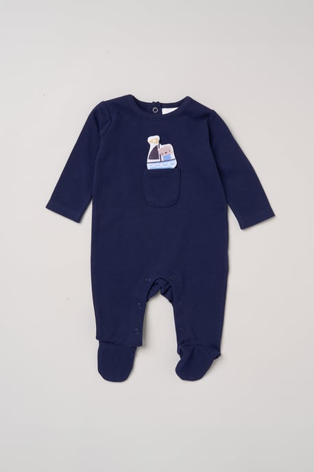 Newborn Sleepsuit with Appliqué Boat and Bear Pocket - Image 2