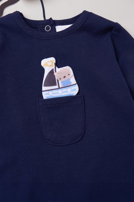 Newborn Sleepsuit with Appliqué Boat and Bear Pocket - Image 3