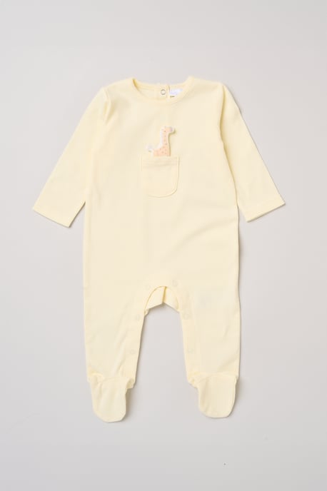 Newborn Sleepsuit with Appliqué Giraffe Pocket - Image 2