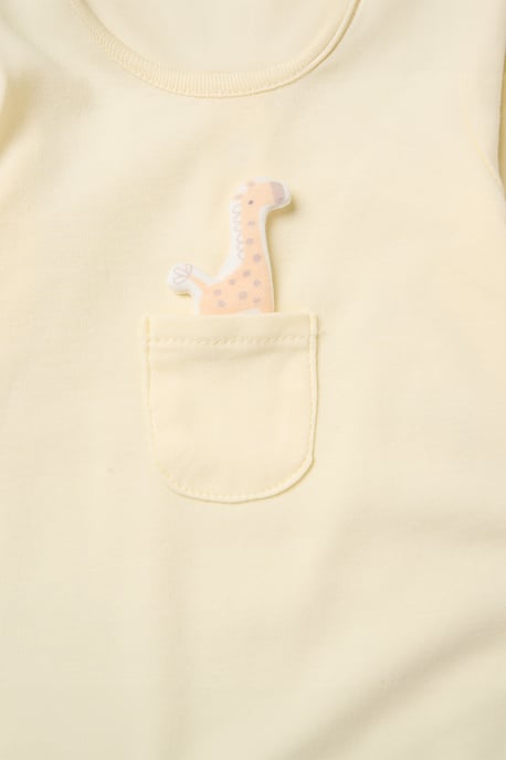 Newborn Sleepsuit with Appliqué Giraffe Pocket - Image 3