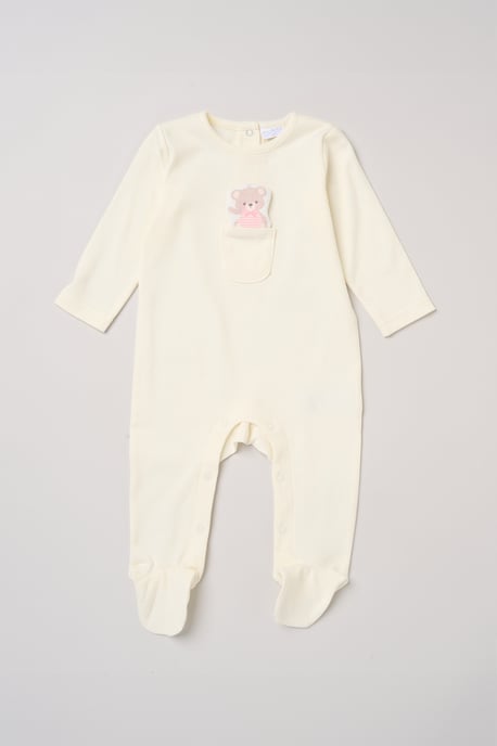Newborn Sleepsuit with Appliqué Bear Pocket - Image 2