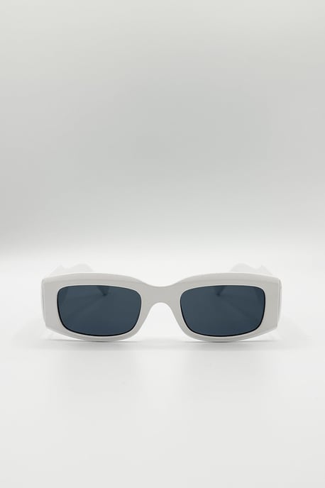 Chunky Rectangle Sunglasses with Extra Wide Arms in White - Image 2